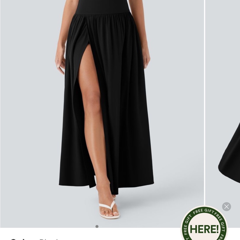 HALARA Black Maxi A-Line Skirt with Slit
